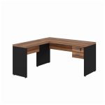 Mesa de Escritório em L com Gavetas – Mesa 1,50m + Mesa Auxiliar NOGAL SEVILHA/PRETO – 21477