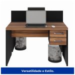 Estação de Trabalho Dupla 1,20×1,35m 02 Lugares c/ Gavetas c/ ponto de tomada Nogal Sevilha – 63086 - Imagem 3