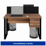 Estação de Trabalho Dupla 1,20×1,35m 02 Lugares c/ Gavetas c/ ponto de tomada PÉ QUADRO – Cor Nogal Sevilha – 63097 - Imagem 4