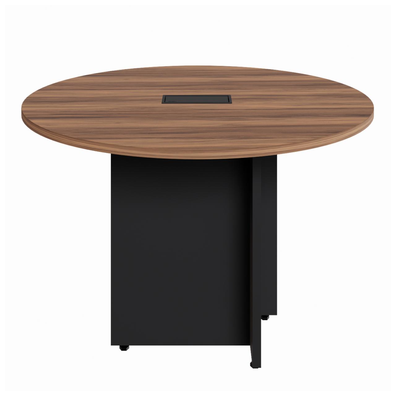 Desenho-sem-titulo-2-10.jpg Mesa de Reunião Redonda c/ Caixa de Tomadas -1,10×1,10×0,74m – NOGAL SEVILHA / PRETO – 21418 - Imagem 1