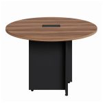 Mesa de Reunião Redonda c/ Caixa de Tomadas -1,10×1,10×0,74m – NOGAL SEVILHA / PRETO – 21418 - Imagem 4