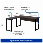Mesa em L (Mesa 1,50m + Mesa Auxiliar) – S/ Gavetas MARSALA/PRETO – 25476 - Imagem 4