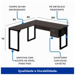 Mesa em L (Mesa 1,50m + Mesa Auxiliar) – C/ Gavetas MARSALA/PRETO – 25477 - Imagem 3