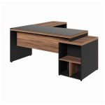 Mesa para Escritório em “L” com VIDRO FUMÊ – 1,92X1,60M NOGAL SEVILHA/PRETO – 21407 - Imagem 5