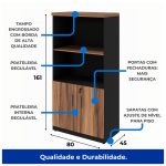 Armário Alto Semi-Aberto – 1,61×0,80×0,45m NOGAL SEVILHA/PRETO – 21413 - Imagem 5