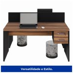 Estação de Trabalho 1,50×1,35m 02 Lugares c/ Gavetas c/ ponto de tomada Nogal Sevilha – 63088 - Imagem 3