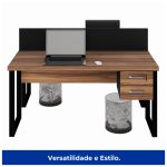Estação de Trabalho 1,50×1,35m 02 Lugares c/ Gavetas c/ ponto de tomada PÉ QUADRO – Cor Nogal Sevilha – 63099 - Imagem 4
