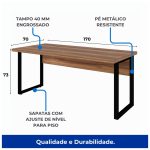 Mesa Escritório PÉ QUADRO 1,70×0,70m -S/ Gavetas – NOGAL SEVILHA/PRETO – 24474 - Imagem 3