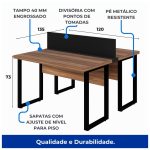 Estação de Trabalho Dupla 1,20×1,35m 02 Lugares s/ Gavetas c/ ponto de tomada PÉ QUADRO – Cor Nogal Sevilha – 63096 - Imagem 4