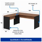 Mesa de Escritório em L (Mesa 1,50m + Mesa Auxiliar) – Sem Gavetas NOGAL SEVILHA/PRETO – 21476 - Imagem 4