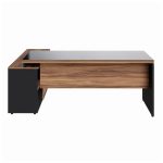Mesa Diretorzinha c/ vidro c/ Aparador – Pé de MADEIRA – 1,90×1,50m – PMD – NOGAL SEVILHA / PRETO – 21428 - Imagem 3