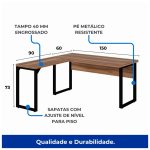 Mesa em L PÉ QUADRO (Mesa 1,50m + Mesa Auxiliar) – S/ Gavetas NOGAL SEVILHA/PRETO – 24476 - Imagem 3