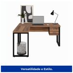Mesa em L PÉ QUADRO (Mesa 1,50m + Mesa Auxiliar) – C/ Gavetas NOGAL SEVILHA/PRETO – 24477 - Imagem 3