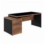 Mesa PEDESTAL RETA C/ VIDRO (03 Gav.) – 1,92X0,70m NOGAL SEVILHA/PRETO – 21399