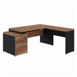 Mesa PEDESTAL com “L” – 1,92×1,60m NOGAL SEVILHA/PRETO – 21406