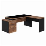 Mesa para Escritório em “L” com VIDRO FUMÊ – 1,92X1,60M NOGAL SEVILHA/PRETO – 21407