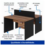 Estação de Trabalho Dupla 1,20×1,35m 02 Lugares c/ Gavetas c/ ponto de tomada Nogal Sevilha – 63086 - Imagem 4