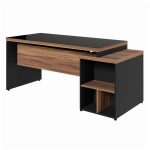 Mesa PEDESTAL RETA C/ VIDRO (03 Gav.) – 1,92X0,70m NOGAL SEVILHA/PRETO – 21399 - Imagem 4