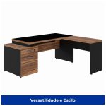 Mesa para Escritório em “L” com VIDRO FUMÊ – 1,92X1,60M NOGAL SEVILHA/PRETO – 21407 - Imagem 6