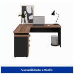 Mesa Escritório em “L” c/ Gaveteiro 1,50×1,50m NOGAL SEVILHA/PRETO – 21416 - Imagem 4