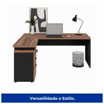 Mesa Escritório em “L” c/ Gaveteiro 1,70×1,60m NOGAL SEVILHA/PRETO – 21423 - Imagem 4