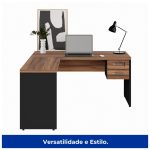 Mesa de Escritório em L com Gavetas – Mesa 1,50m + Mesa Auxiliar NOGAL SEVILHA/PRETO – 21477 - Imagem 4