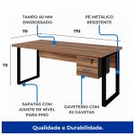 Mesa Escritório PÉ QUADRO 1,70×0,70m – C/ Gavetas – NOGAL SEVILHA/PRETO – 24475 - Imagem 4