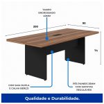Mesa de Reunião 2,00×0,90m C/ Caixa de Tomada NOGAL SEVILHA/PRETO – 21403 - Imagem 4