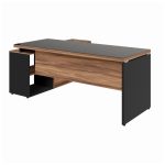 Mesa Diretorzinha c/ vidro c/ Aparador – Pé de MADEIRA – 1,90×1,50m – PMD – NOGAL SEVILHA / PRETO – 21428 - Imagem 4