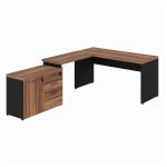 Mesa Escritório em “L” – 1,50×1,50m (Extensível) – com Armário Misto (03 Gav.) NOGAL/SEVILHA – 20603 - Imagem 6