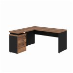 Mesa Escritório em “L” c/ Gaveteiro 1,50×1,50m NOGAL SEVILHA/PRETO – 21416