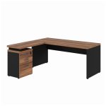 Mesa Escritório em “L” c/ Gaveteiro 1,70×1,60m NOGAL SEVILHA/PRETO – 21423