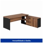 Mesa Diretorzinha c/ Aparador – Pé de MADEIRA – 1,90×1,50m- – NOGAL SEVILHA / PRETO – 21426 - Imagem 5