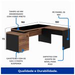 Mesa para Escritório em “L” com VIDRO FUMÊ – 1,92X1,60M NOGAL SEVILHA/PRETO – 21407 - Imagem 7
