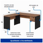 Mesa de Escritório em L com Gavetas – Mesa 1,50m + Mesa Auxiliar NOGAL SEVILHA/PRETO – 21477 - Imagem 5