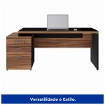 Mesa PEDESTAL RETA C/ VIDRO (03 Gav.) – 1,92X0,70m NOGAL SEVILHA/PRETO – 21399 - Imagem 5