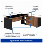Mesa Diretorzinha c/ vidro c/ Aparador – Pé de MADEIRA – 1,90×1,50m – PMD – NOGAL SEVILHA / PRETO – 21428 - Imagem 6
