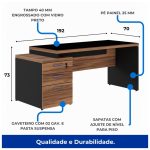 Mesa PEDESTAL RETA C/ VIDRO (03 Gav.) – 1,92X0,70m NOGAL SEVILHA/PRETO – 21399 - Imagem 6