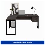 Mesa em L com PÉ QUADRO – (Mesa 1,70m + Mesa Auxiliar) – C/ Gavetas MARSALA/PRETO – 25479 - Imagem 8