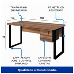 Mesa Escritório PÉ QUADRO 1,50×0,60m – C/ Gavetas – NOGAL SEVILHA/PRETO – 24473 - Imagem 7