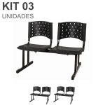 Kit 03 Cadeiras Longarinas PLÁSTICAS 02 Lugares – Cor PRETA – REALPLAST – 23019