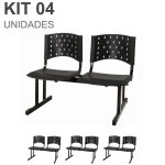 Kit 04 Cadeiras Longarinas PLÁSTICAS 02 Lugares – Cor PRETA – REALPLAST – 23020