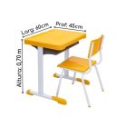 Kit Escolar Individual  – (Mesa e Cadeira) – JUVENIL 06 a 09 Anos COR AMARELO – REALPLAST – 41083 - Imagem 4