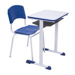 Kit Escolar Individual AZUL – (Mesa e Cadeira) – ADULTO – MADEIRA – COR AZUL – REALPLAST –  40095