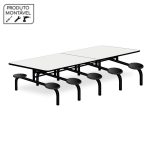 Mesa para Refeitório FIXA 10 Lugares MDP Branco de 25 mm – Assento PRETO – 50046