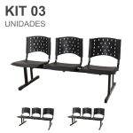 Kit 03 longarinas PLÁSTICAS 03 Lugares – Cor PRETO – REALPLAST – 23001