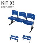 Kit 03 longarinas PLÁSTICAS 03 Lugares – COR AZUL – REALPLAST –  23010