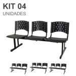 Kit 04 longarinas PLÁSTICAS 03 Lugares – Cor PRETO – REALPLAST – 23002