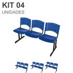 Kit 04 longarinas PLÁSTICAS 03 Lugares – COR AZUL – REALPLAST –  23011