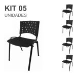 Kit 05 Cadeiras Plásticas 04 pés – COR PRETO – REALPLAST- 24000